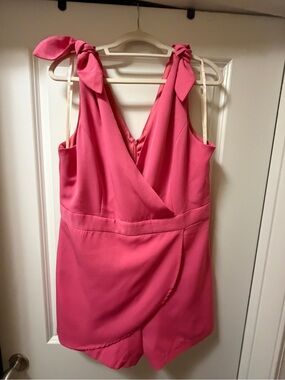 BCBGeneration Hot Pink Tie-Shoulder Romper